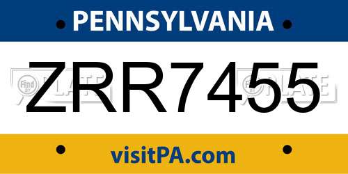 ZRR7455 Pennsylvania License Plate