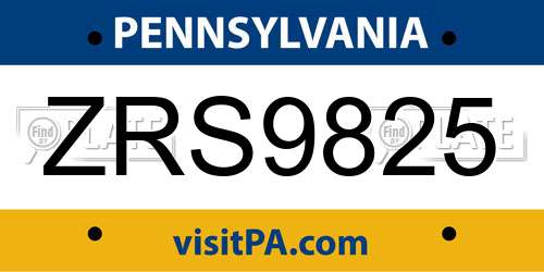ZRS9825 Pennsylvania License Plate