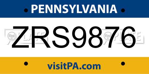 ZRS9876 Pennsylvania License Plate