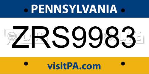 ZRS9983 Pennsylvania License Plate