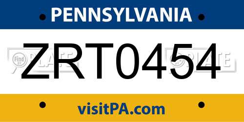 ZRT0454 Pennsylvania License Plate