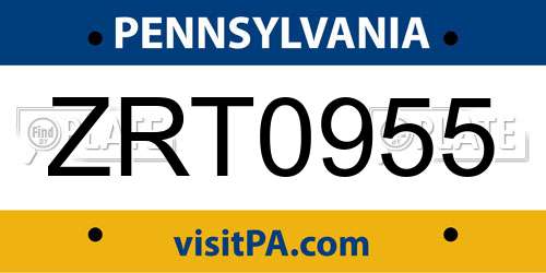 ZRT0955 Pennsylvania License Plate