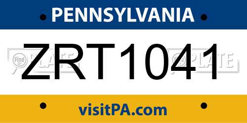 ZRT1041 Pennsylvania License Plate