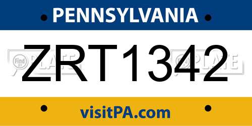 ZRT1342 Pennsylvania License Plate