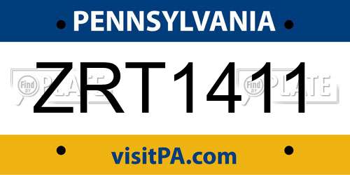 ZRT1411 Pennsylvania License Plate