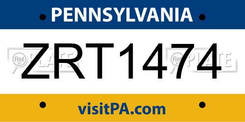 ZRT1474 Pennsylvania License Plate