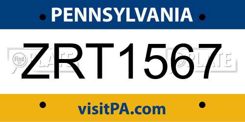 ZRT1567 Pennsylvania License Plate