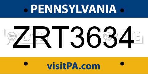 ZRT3634 Pennsylvania License Plate