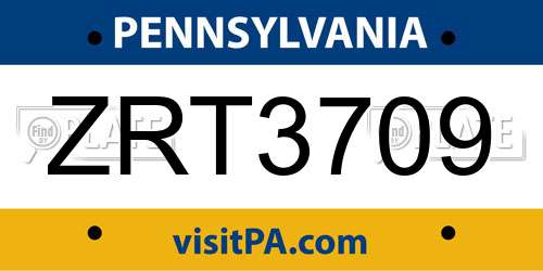 ZRT3709 Pennsylvania License Plate