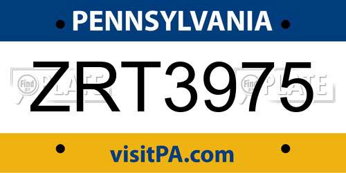 ZRT3975 Pennsylvania License Plate