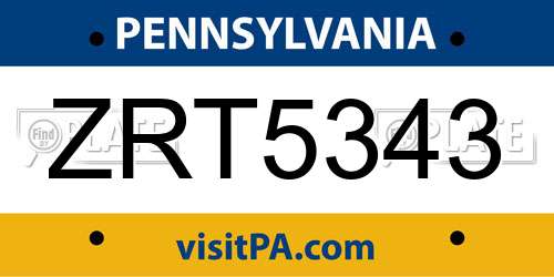 ZRT5343 Pennsylvania License Plate