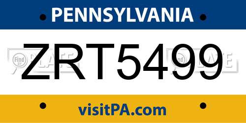 ZRT5499 Pennsylvania License Plate