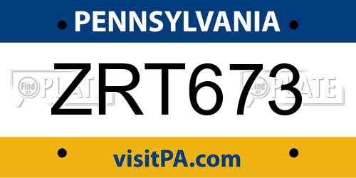 ZRT673 Pennsylvania License Plate