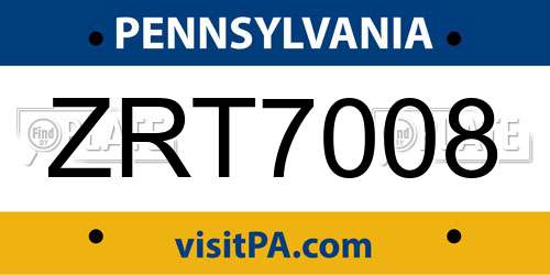 ZRT7008 Pennsylvania License Plate