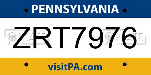 ZRT7976 Pennsylvania License Plate