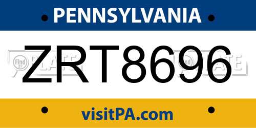 ZRT8696 Pennsylvania License Plate