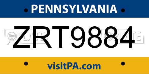 ZRT9884 Pennsylvania License Plate
