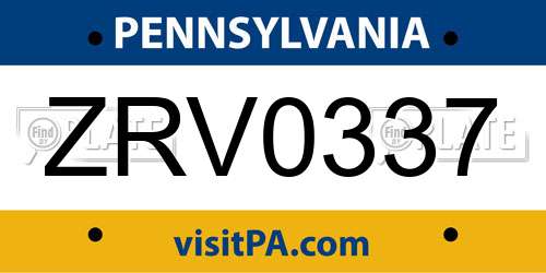 ZRV0337 Pennsylvania License Plate