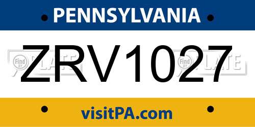 ZRV1027 Pennsylvania License Plate