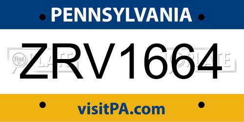 ZRV1664 Pennsylvania License Plate