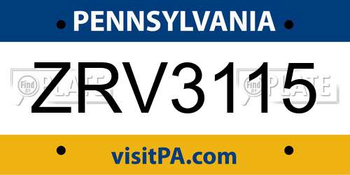 ZRV3115 Pennsylvania License Plate