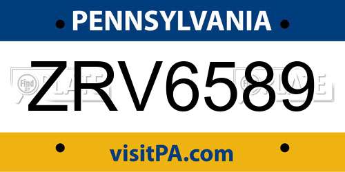 ZRV6589 Pennsylvania License Plate
