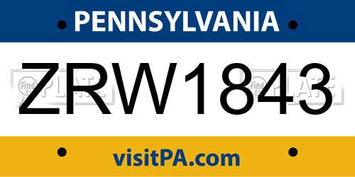 ZRW1843 Pennsylvania License Plate