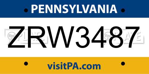 ZRW3487 Pennsylvania License Plate