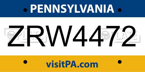 ZRW4472 Pennsylvania License Plate