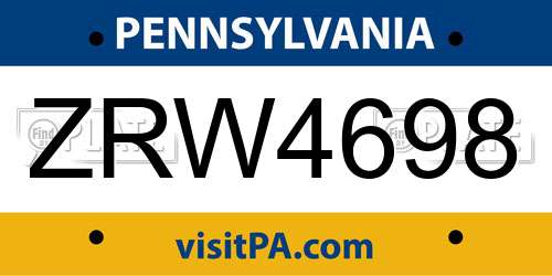 ZRW4698 Pennsylvania License Plate