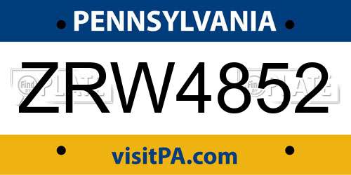 ZRW4852 Pennsylvania License Plate