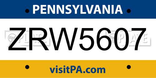 ZRW5607 Pennsylvania License Plate