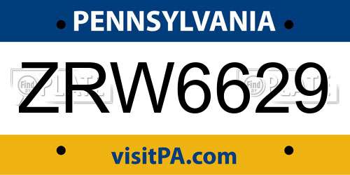 ZRW6629 Pennsylvania License Plate