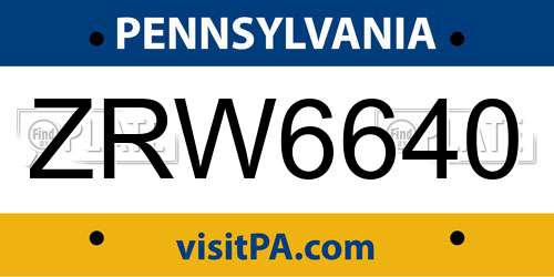 ZRW6640 Pennsylvania License Plate
