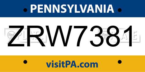 ZRW7381 Pennsylvania License Plate