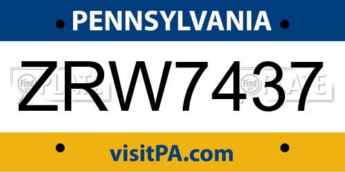 ZRW7437 Pennsylvania License Plate