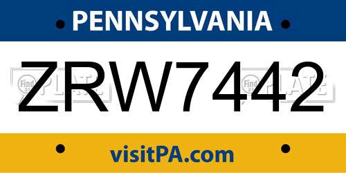 ZRW7442 Pennsylvania License Plate