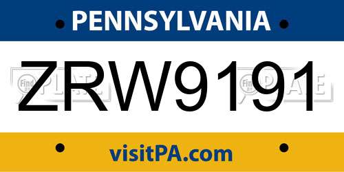 ZRW9191 Pennsylvania License Plate