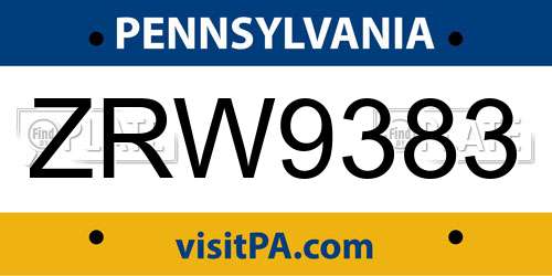 ZRW9383 Pennsylvania License Plate