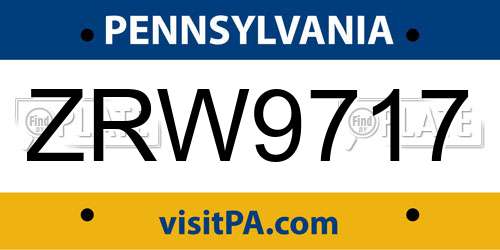 ZRW9717 Pennsylvania License Plate