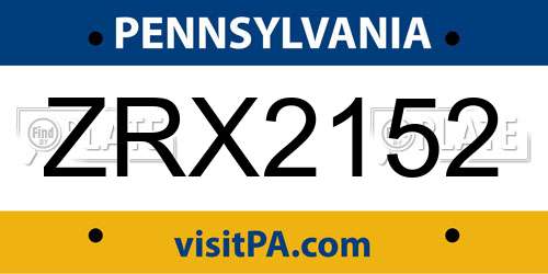 ZRX2152 Pennsylvania License Plate