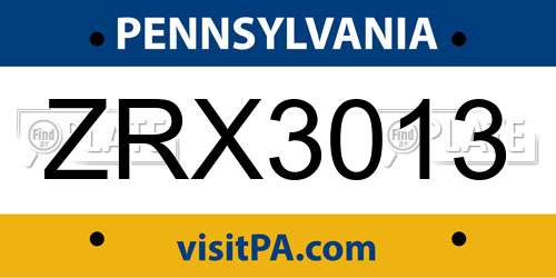 ZRX3013 Pennsylvania License Plate
