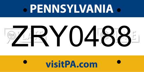 ZRY0488 Pennsylvania License Plate