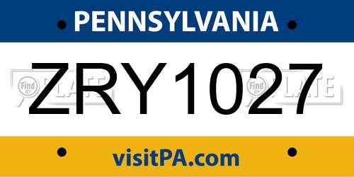 ZRY1027 Pennsylvania License Plate