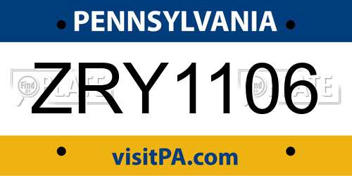 ZRY1106 Pennsylvania License Plate