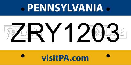 ZRY1203 Pennsylvania License Plate