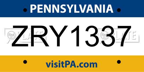 ZRY1337 Pennsylvania License Plate