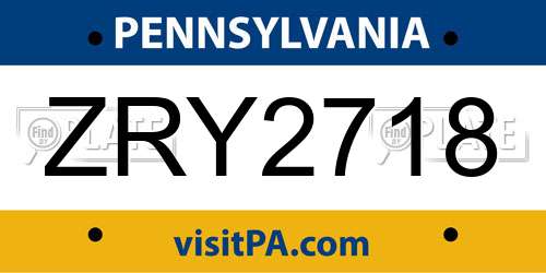 ZRY2718 Pennsylvania License Plate