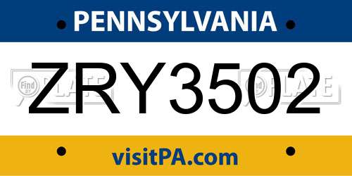 ZRY3502 Pennsylvania License Plate