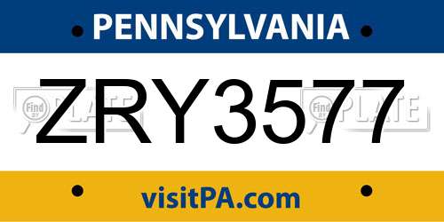 ZRY3577 Pennsylvania License Plate